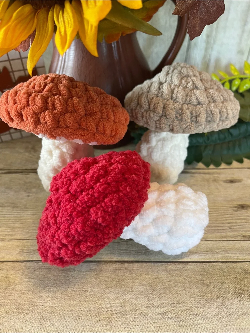 Set of Three Crochet Mushrooms Fall Decor